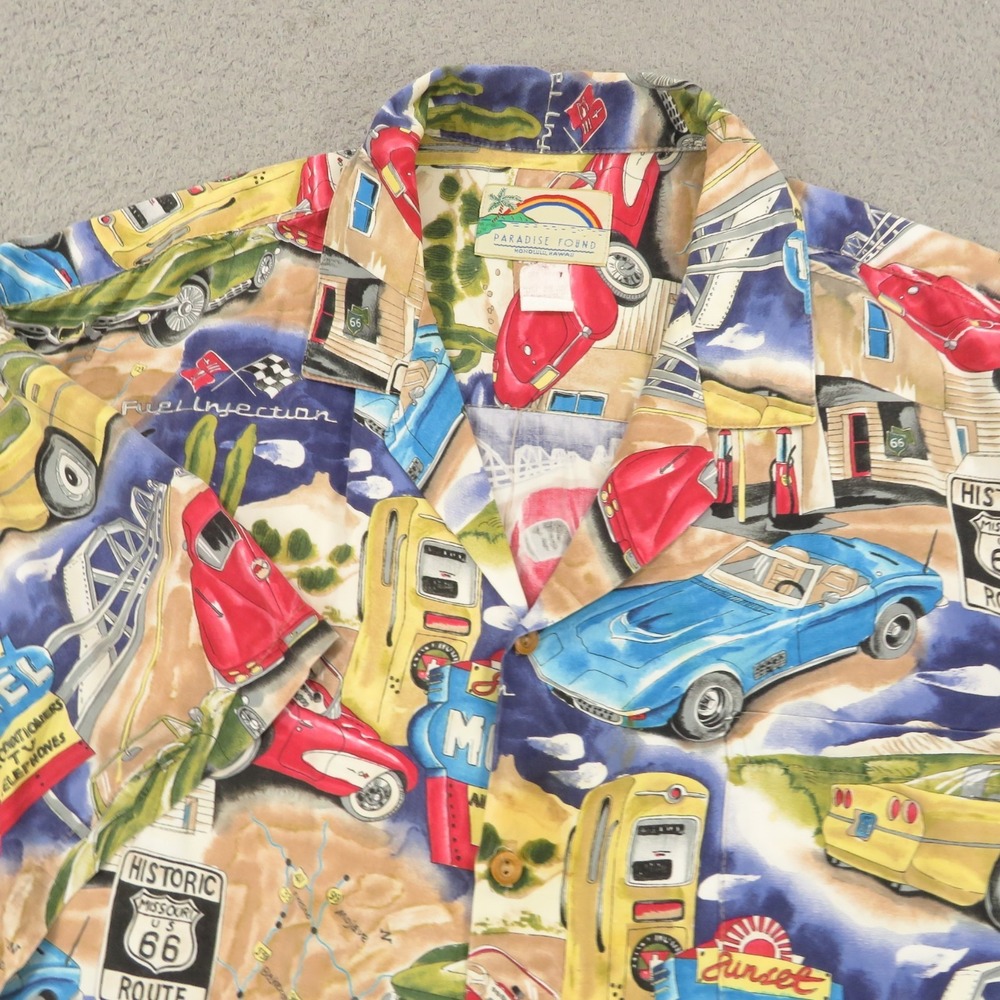 Paradise Found Shirt XXL Mens Corvette Americana Muscle Cars Route 66 Button Up